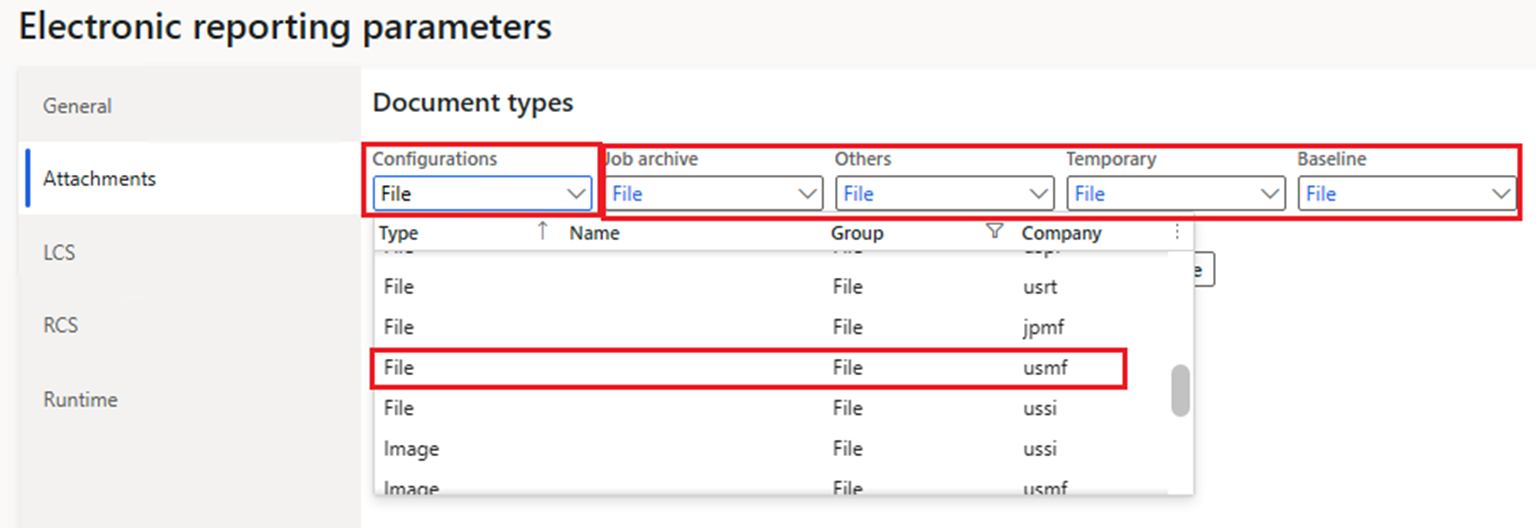  Screenshot of the Electronic reporting parameters page showing file selection.