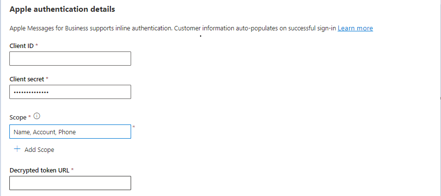 Screenshot of the Apple authentication details dialog.