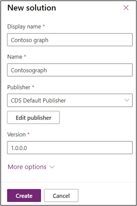 Screenshot of the Create new solution window.