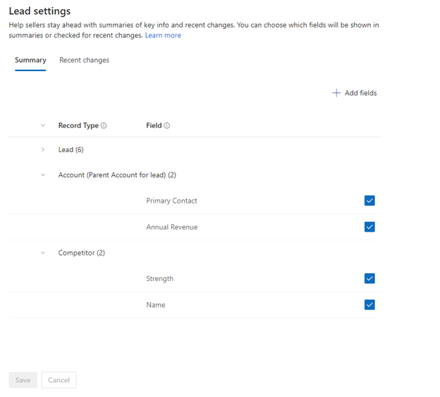 Screenshot of the lead settings fields.
