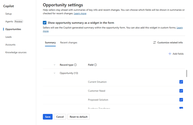 Screenshot of the opportunity settings.