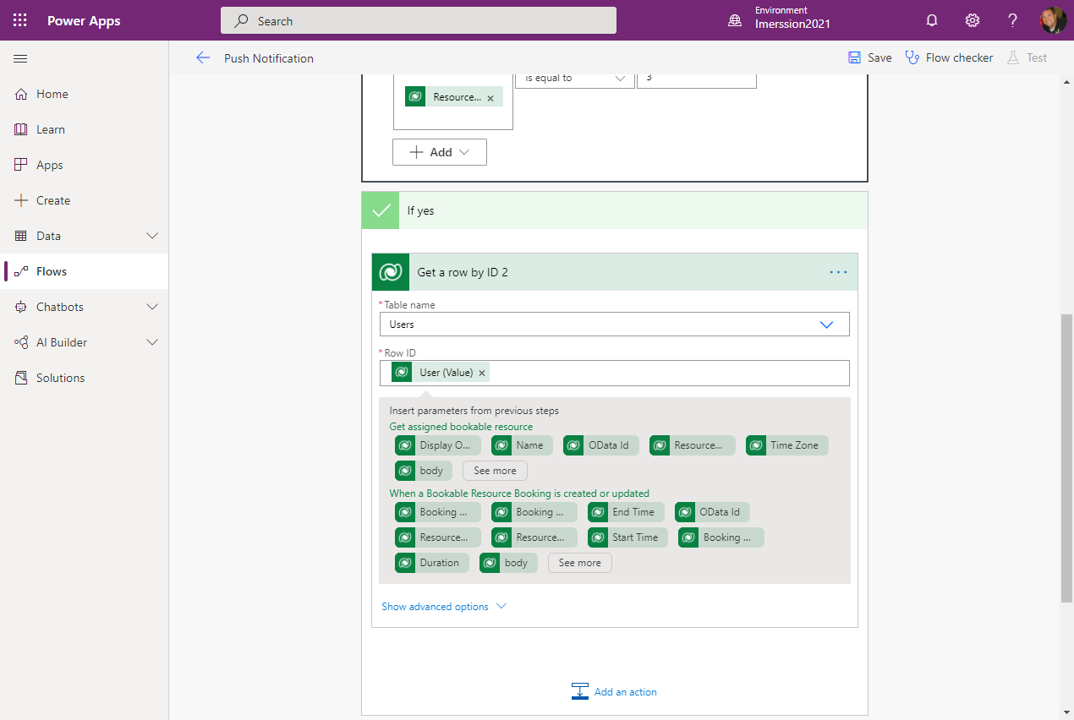 Screenshot of the If yes condition with Get a row by ID 2.