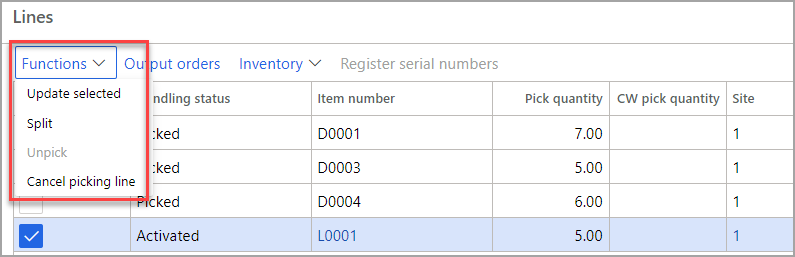 Screenshot showing Picking list registration.