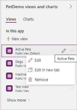 Screenshot of the manage view options.