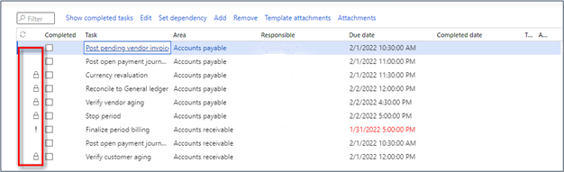 Screenshot showing the padlock and exlamation point warnings next to tasks.
