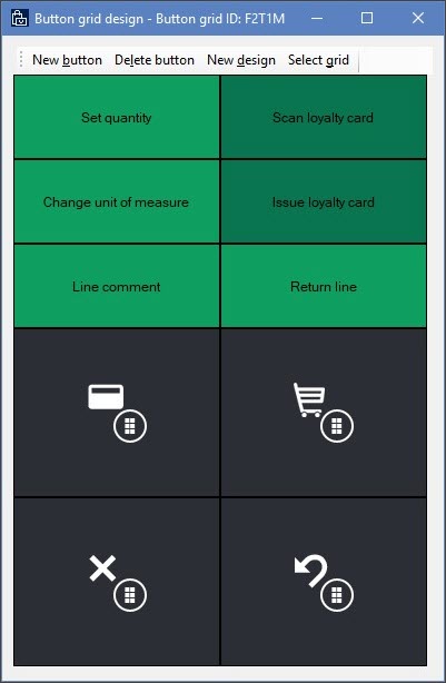 Screenshot of the Dynamics 365 Commerce Button grid designer.