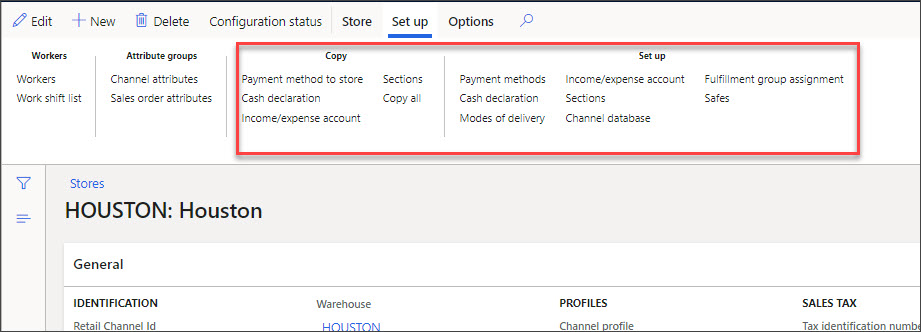 Screenshot of the Copy functions on the Stores page