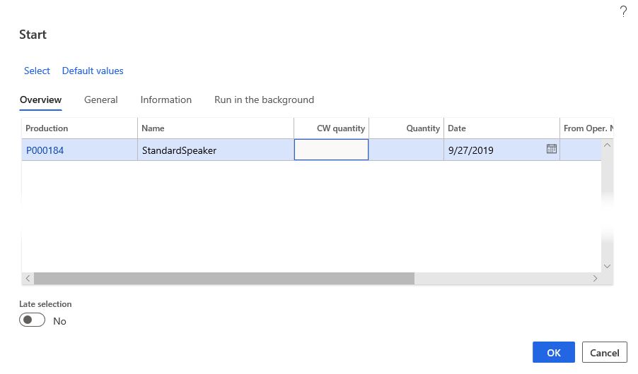 Screenshot of the Start overview page.