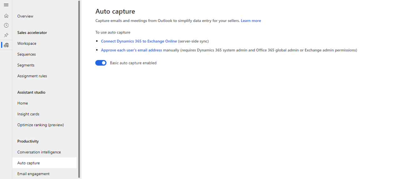Auto capture tab showing the Auto capture enabled toggle.