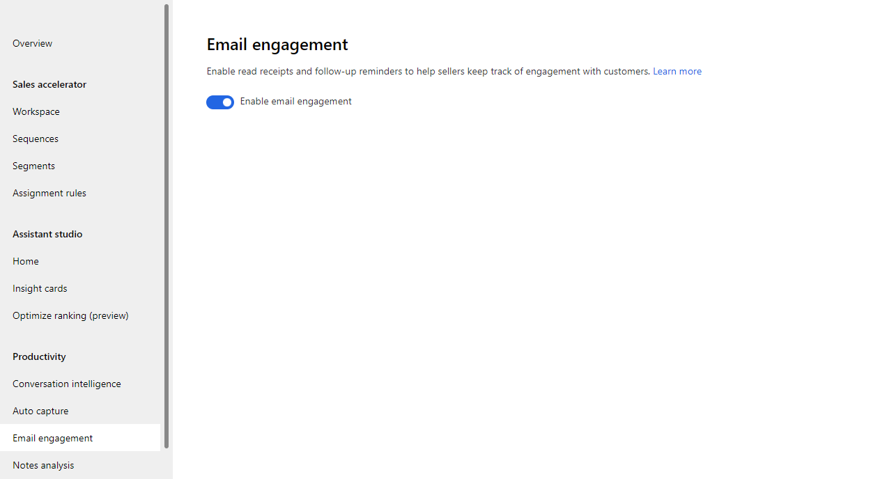 Email engagement tab showing the Email engagement enabled toggle.