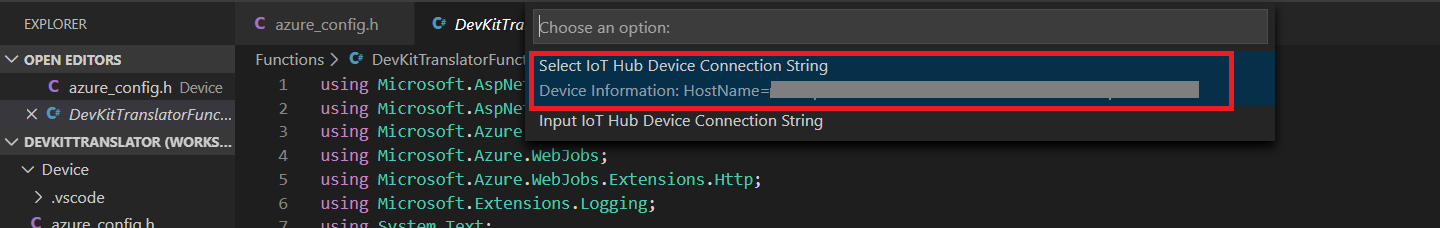 An illustration is showing how to configure connecting string.