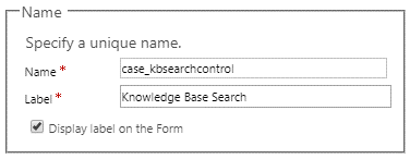 Screenshot of the Name section with the name of the control.