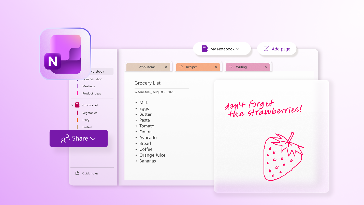 Illustration of features in OneNote.