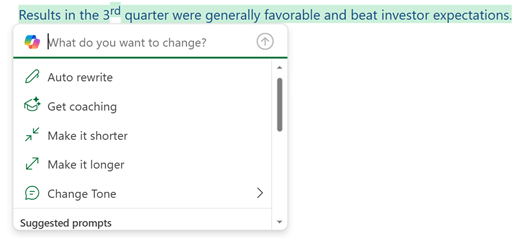 Screenshot showing how to highlight text and use Copilot in Outlook.