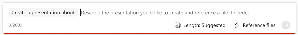 Screenshot of the Copilot create a presentation about prompt in PowerPoint.