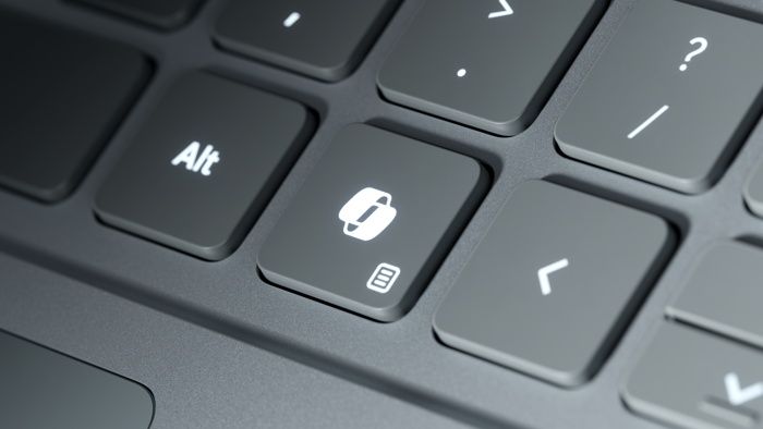 A photograph of the keyboard on a Copilot+ PC featuring the Copilot key.