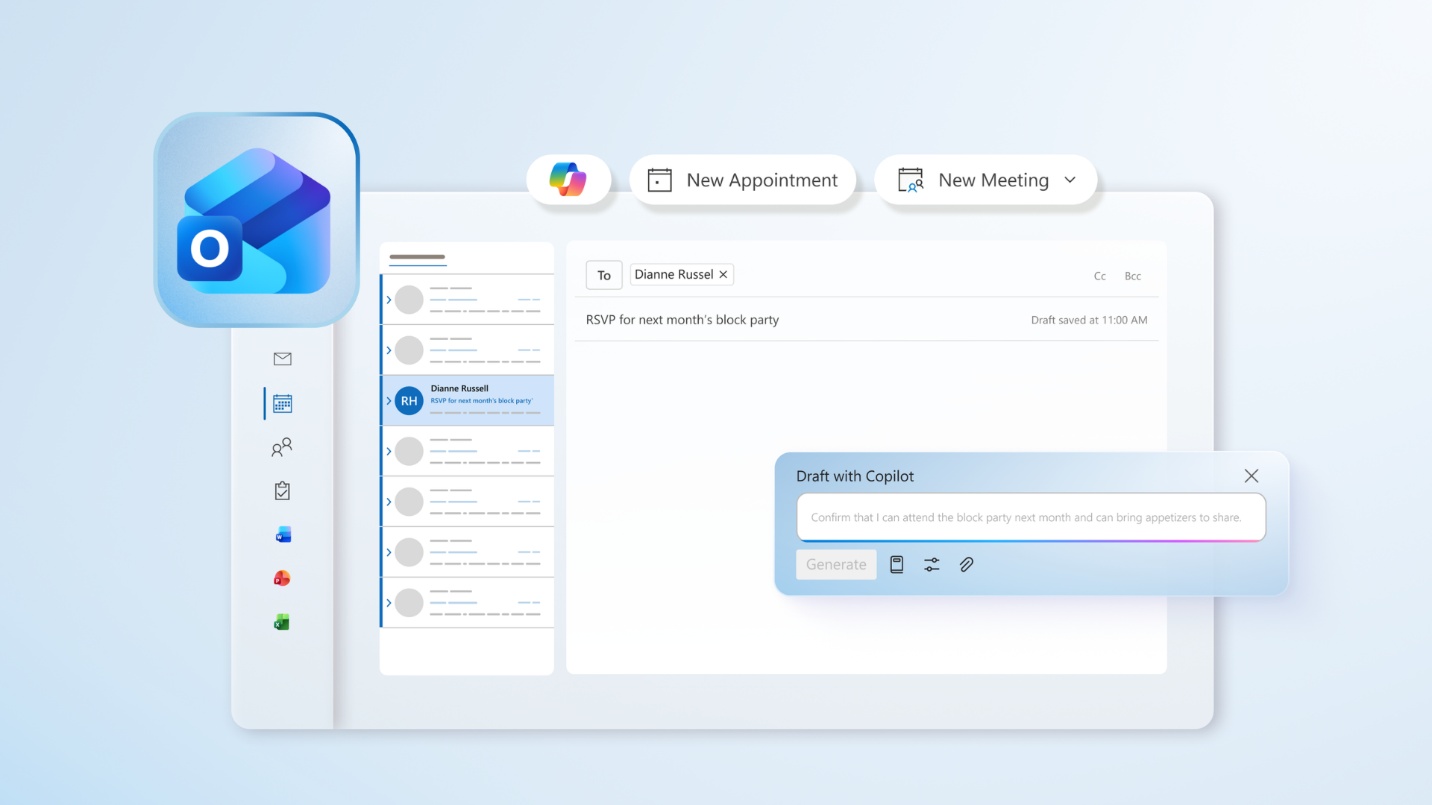 Illustration showing Microsoft 365 Copilot in Outlook.