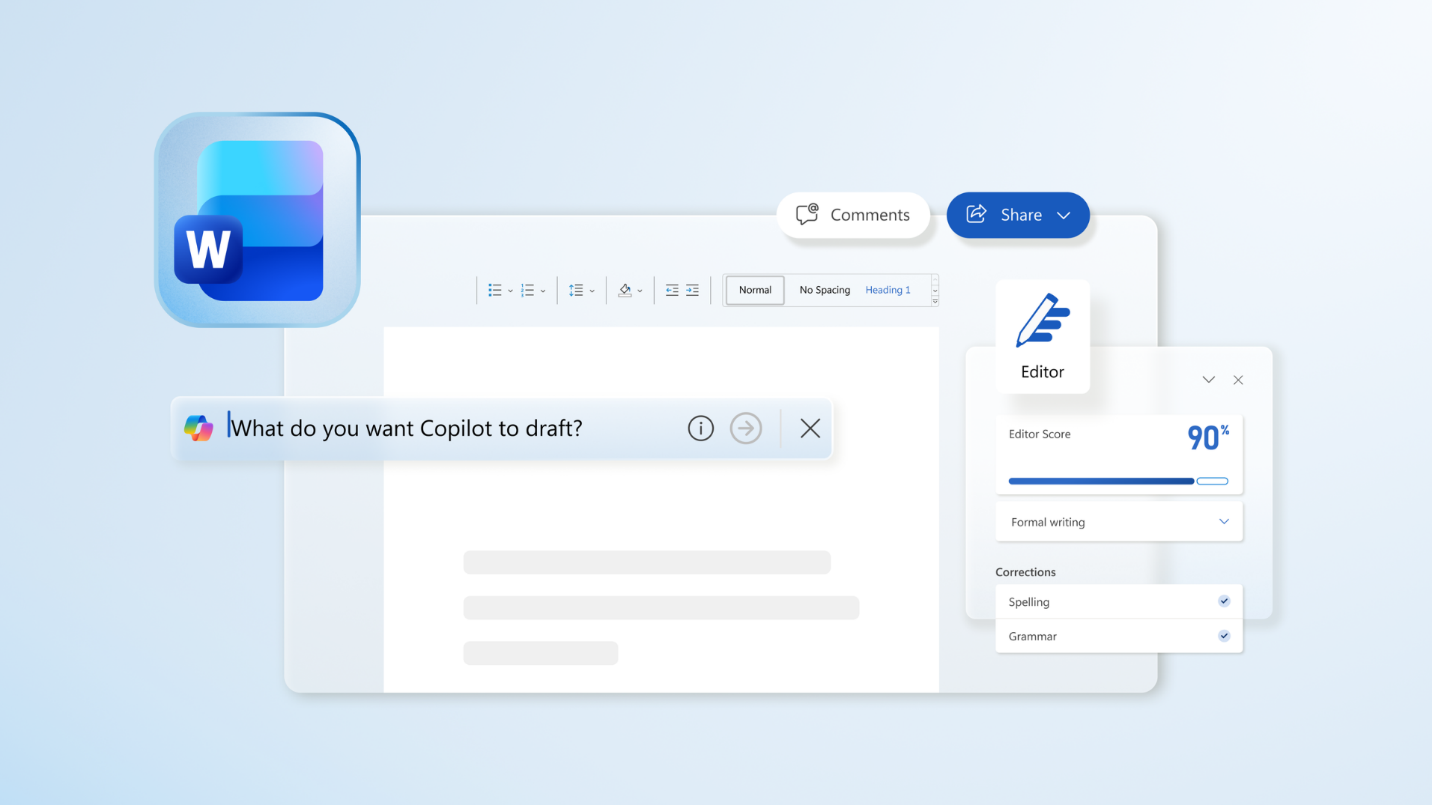 Illustration showing Microsoft 365 Copilot in Word.