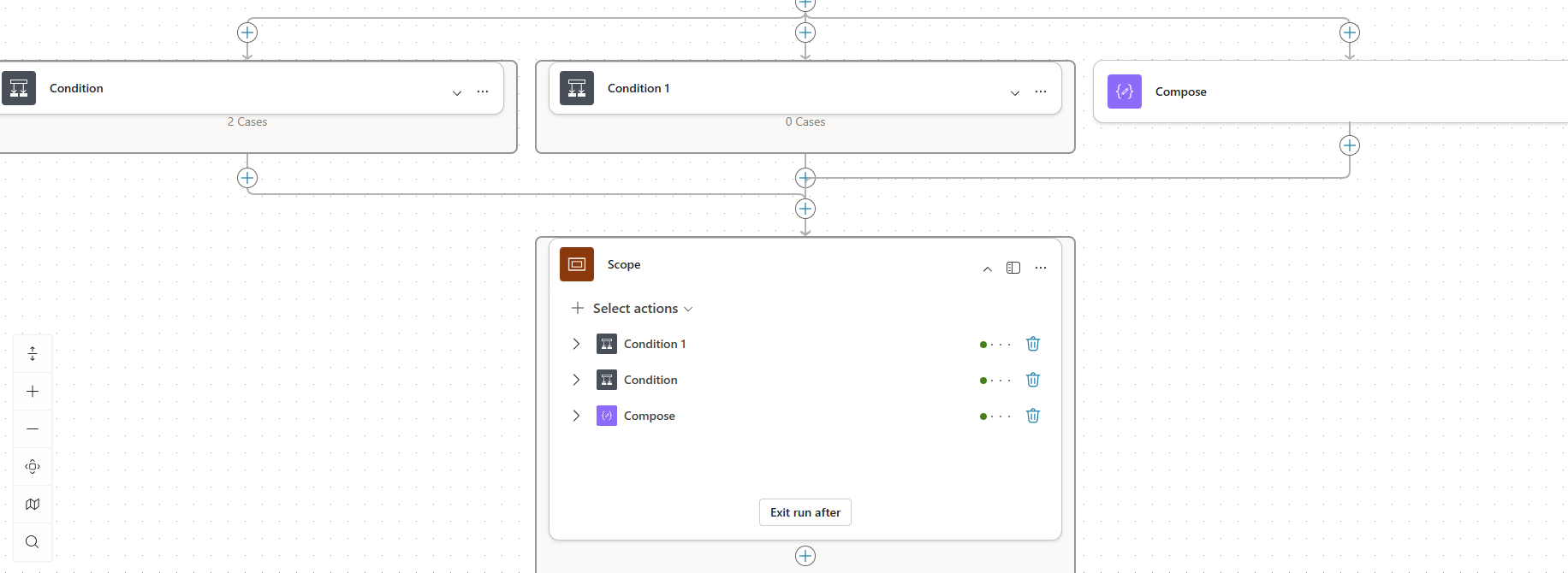 A screenshot of joining parallel branches in a workflow in Copilot Studio.
