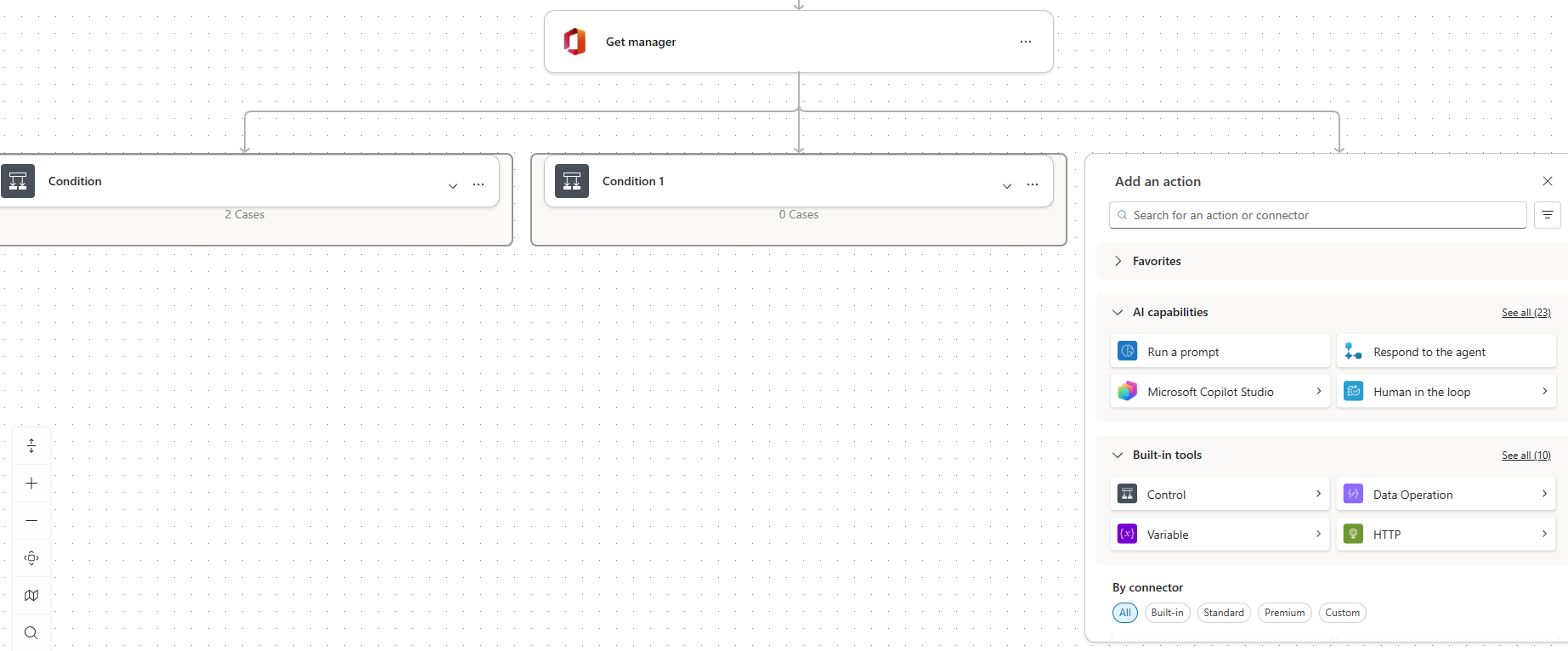 A screenshot of the multiple parallel branches in a workflow in Copilot Studio.