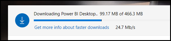 Downloading Power B I Desktop progress dialog.