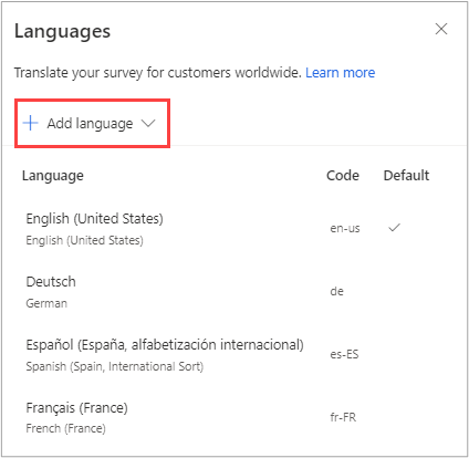 Screen image showing where the user can select the language.