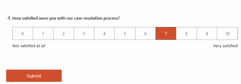 Screenshot of a survey with 7 selected, which will keep the last question hidden.