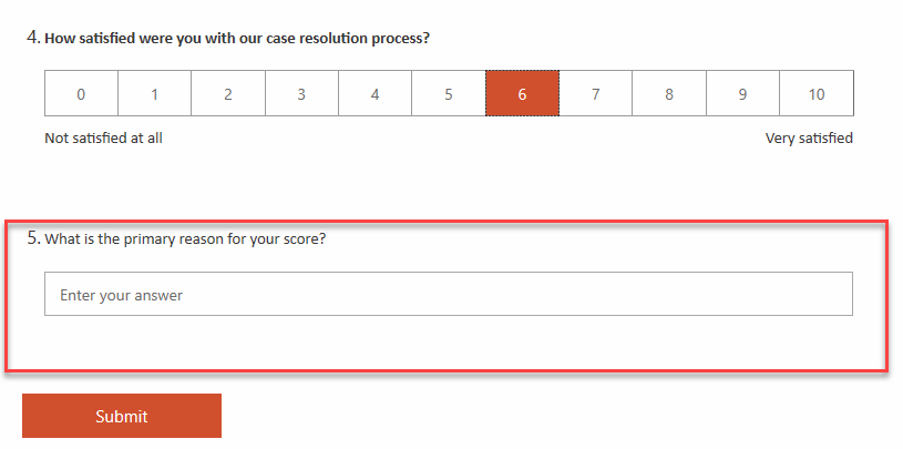 Screenshot of a survey with 6 selected, which will make question 5 visible.