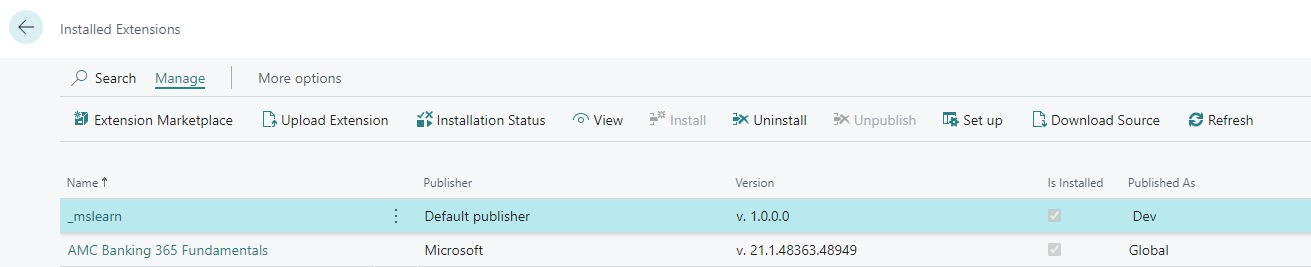 Screenshot of the Extension Management page with extensions listed.