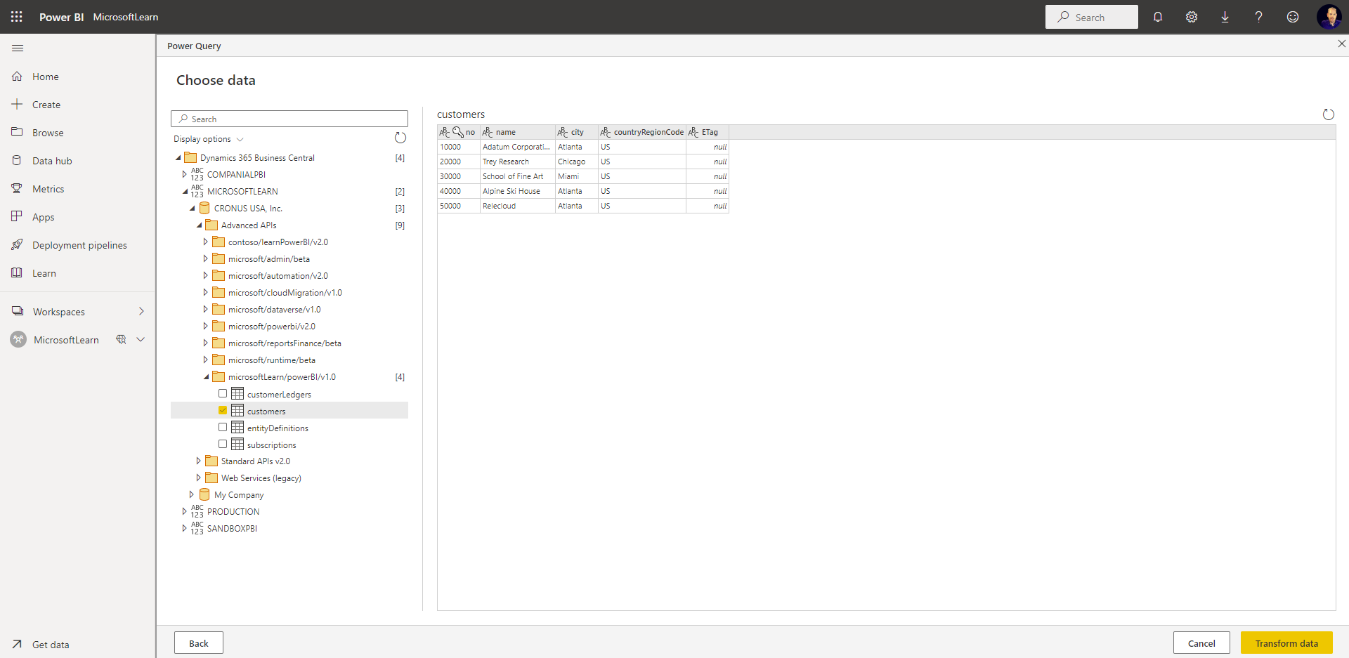 Screenshot of Choose data.