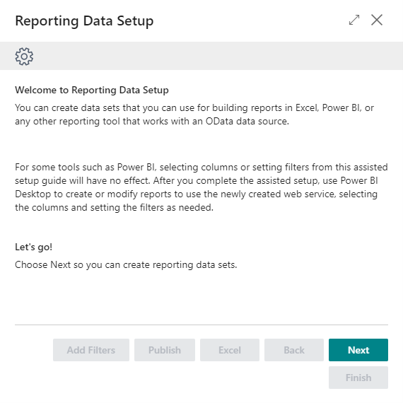 Screenshot of the Reporting Data Setup page.