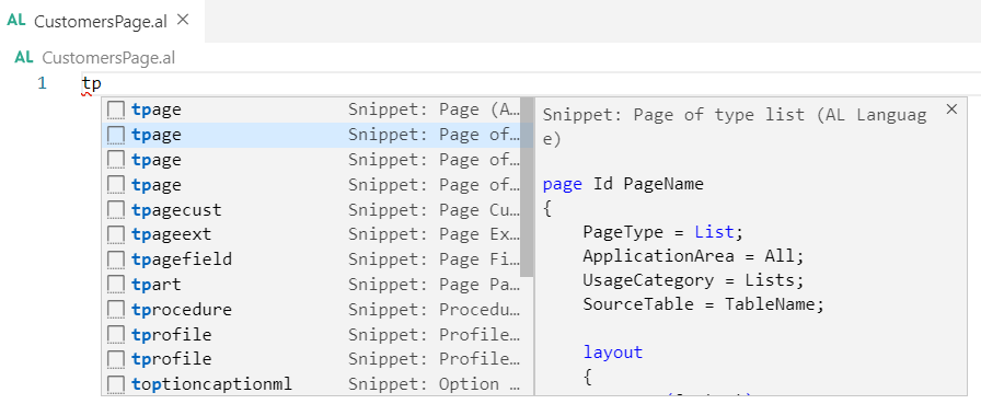 Screenshot of the skeleton of the new page using tpage snippet.