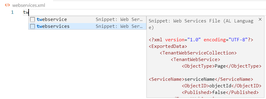 Screenshot of the skeleton of the web service collection created using twebservices snippet.
