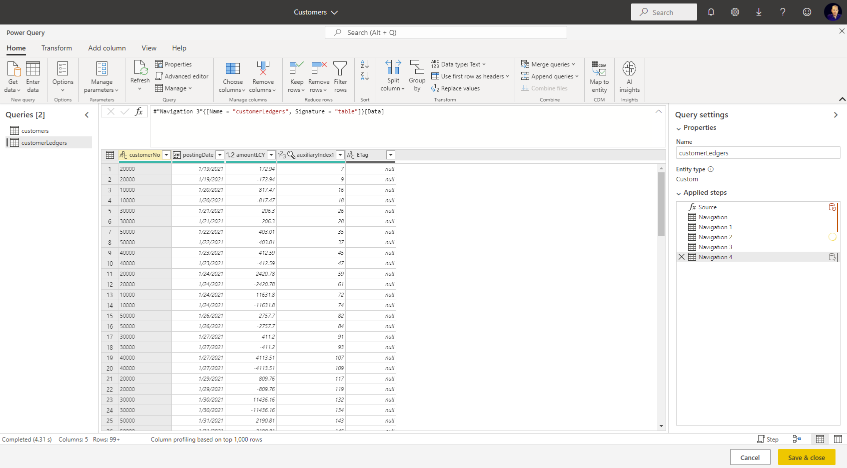 Screenshot of transform data again.