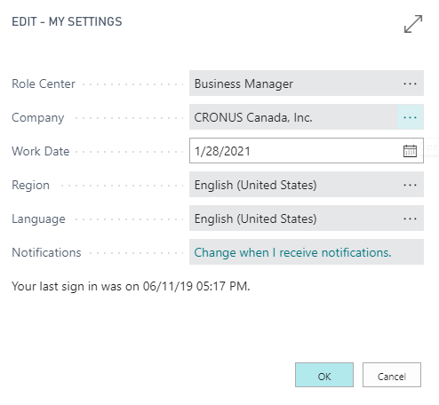 Screenshot of the Edit window for My settings.