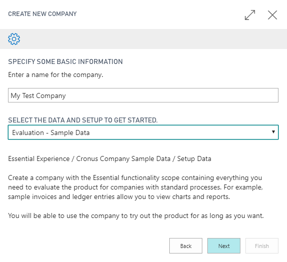Screenshot of the Evaluation Sample Data in the select the data and setup to get started menu.