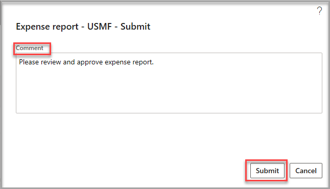 Screenshot of the Expense report Comment field.