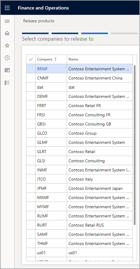 Screenshot of the Select companies to release to list.
