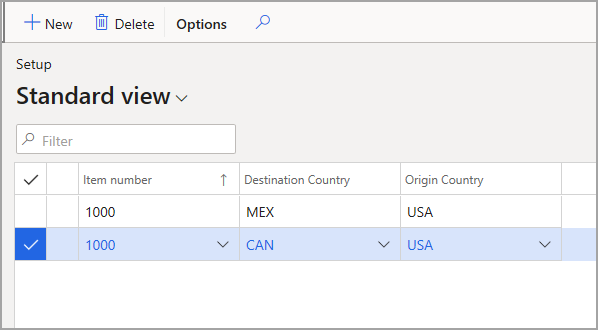 Screenshot of the Country of origin rules setup page.