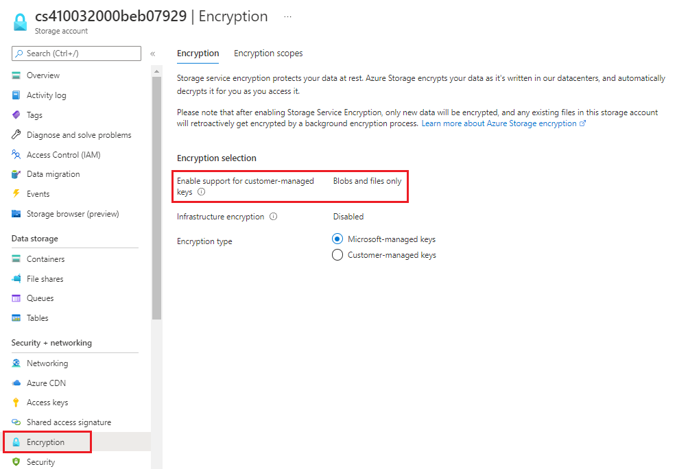 Screenshot that shows secure storage encryption is automatically enabled.