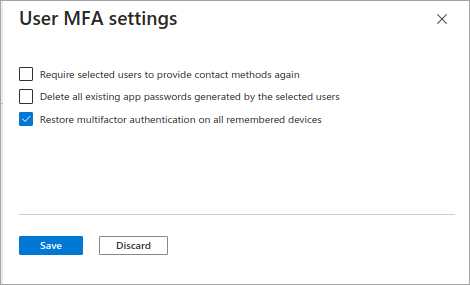 Screenshot that shows the Restore multifactor authentication on all remembered devices option selected.
