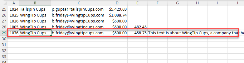Screenshot of the Excel file with the new row and converted value.