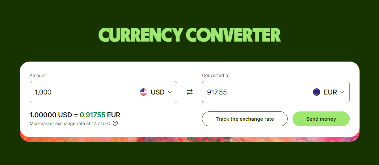 Screenshot showing the currency converter webpage.