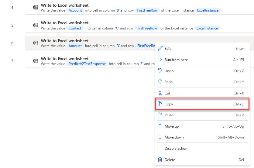 Screenshot showing the copy step button.