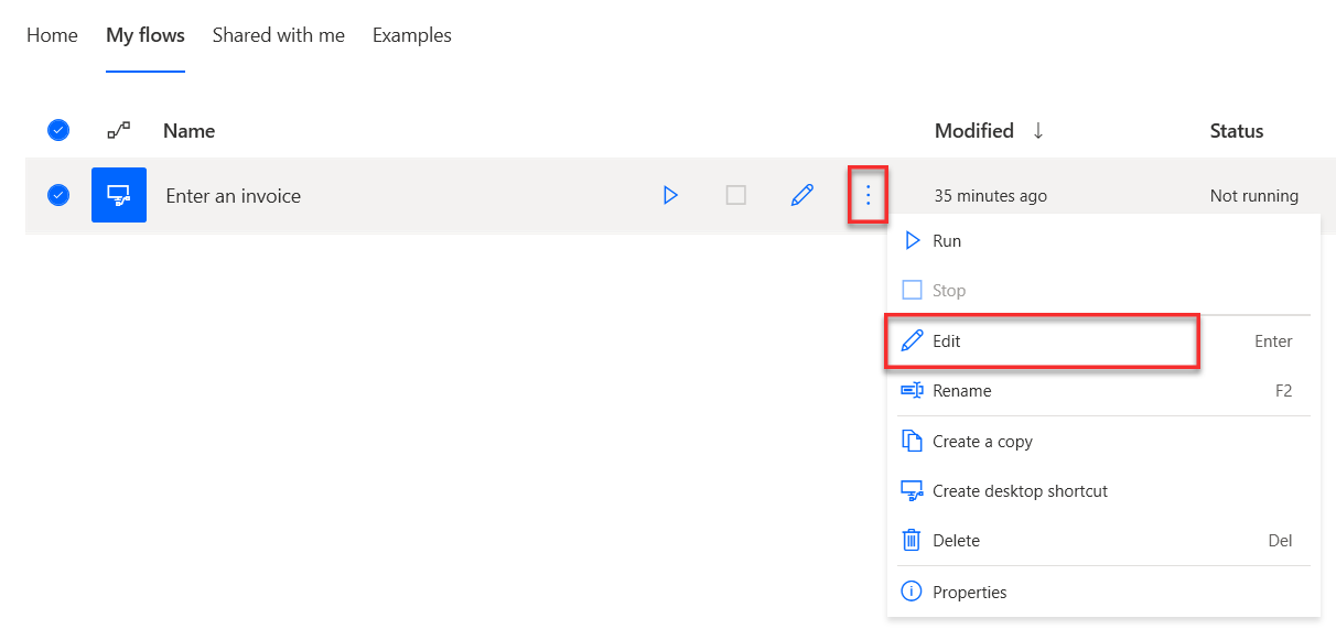 Screenshot showing the edit flow button.