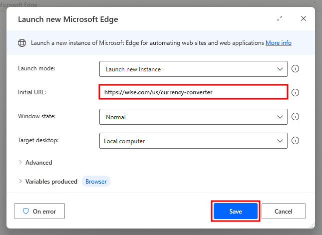 Screenshot showing the initial URL value.