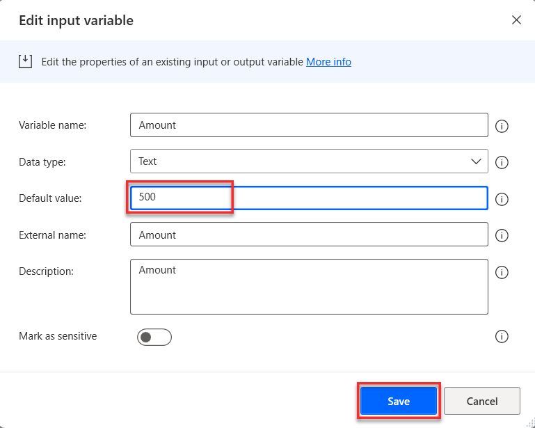Screenshot showing the Edit input variable dialog.