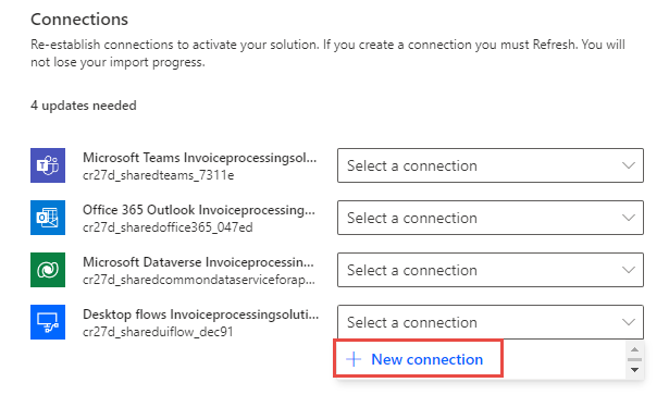 Screenshot showing the New connection button.