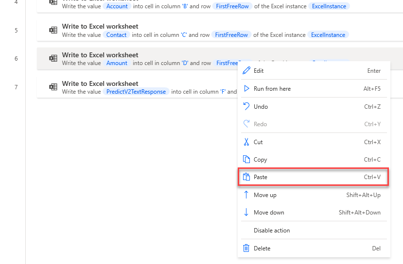 Screenshot showing the paste step button.