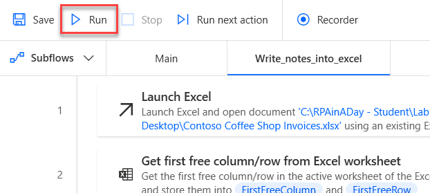 Screenshot showing the Run flow button.